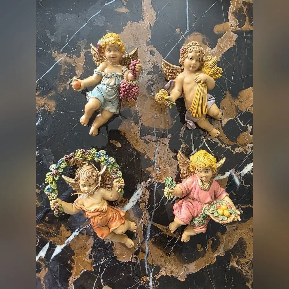 Vtg Angel Cherub Depose Italy 5' Wall Ornaments Hanging Set Of 4 135 136 137 138